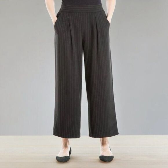 New Max Studio Pinstripe Twill Wide Leg Pants in Black Size L - Picture 8 of 8